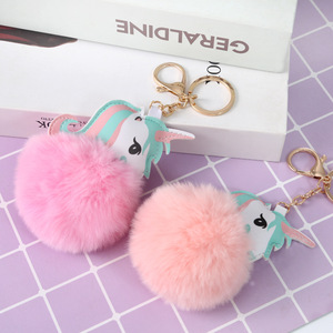 Stock promotionnel de haute qualité <span class=keywords><strong>porte</strong></span>-clés en peluche <span class=keywords><strong>licorne</strong></span> drôle <span class=keywords><strong>porte</strong></span>-clés de voiture en forme de boule souple avec <span class=keywords><strong>pompon</strong></span> animal mignon - Product Image 2