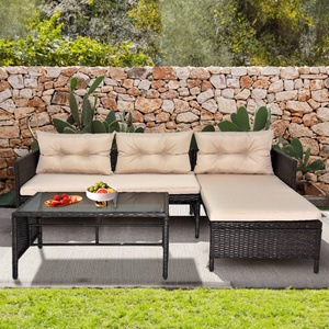 Conjunto de Muebles de Jardín Db Outdoor de Mimbre Sintético, 3 Piezas, Sofá Seccional Negro con Cojines Color Caqui, Muebles de Patio Contemporáneos - Product Image 3