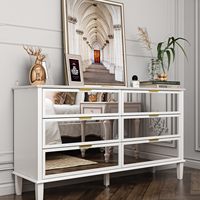 Commode à 6 tiroirs en verre MDF moderne d'art blanc finition laquée brillante commode à miroir