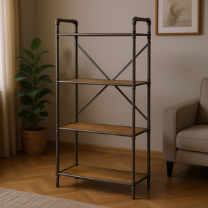 <b>Antique</b> Oak 4 Tier <b>Bookcase</b> Open Shelves Freestanding Living Room Furniture - Product Image 2