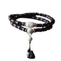 Bracelet Zitan (Dalbergia) à maillons en bambou, perles de bois de santal noir de 1,0 cm