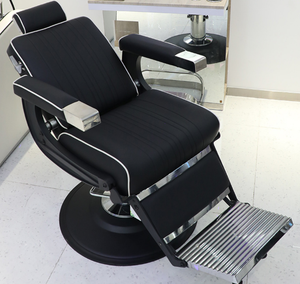 Fauteuil de coiffure professionnel style influenceur, chaise de barbier en métal inclinable et relevable, se repose à plat, sensation de luxe légère - Product Image 2