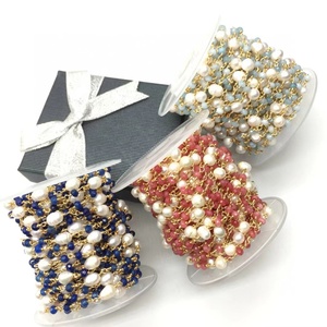 Fashion 18k Gold Plated Copper Wire with 5-6mm <strong>Pearl</strong> and Malaysian Jade <strong>Beads</strong> Rosary Chain for <strong>Jewelry</strong> Making - Product Image 6