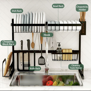 متعدد الوظائف مزدوج الطبقة حوض تخزين المطبخ رف طبق خالية من لكمة الغبار كونترتوب تجفيف خزانة أدوات الطعام حامل - Product Image 2