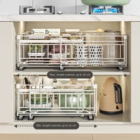 Organisateur d'épices sous l'évier de cuisine, tiroir extensible, étagères coulissantes silencieuses, sans perçage, organisateur de placard coulissant, étagère de rangement