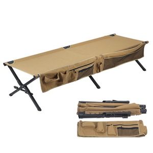 Lit de camping pliable compact ultraléger en métal inclinable de haute qualité avec poche latérale en acier - Product Image 1