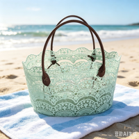 Sacs de voyage et de plage modernes en dentelle bleu menthe 39*22*20cm avec poignées, paniers de rangement écologiques
