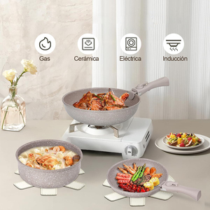 Ensemble de casseroles en céramique marbrée antiadhésive de haute qualité avec poignée amovible en bakélite, couvercles en verre, compatible lave-vaisselle, pour gaz et induction - Product Image 6