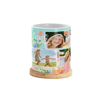 Pot de fleurs en céramique personnalisé de 11 oz avec base en bambou, pot de jardin à sublimation, décoration de table