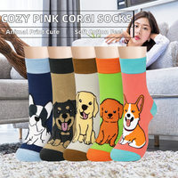 Chaussettes en coton pour femmes Chalier Cozy Over Knee, 5 paires, motif animal, chien, chat, cadeaux amusants et originaux pour femmes, taille unique (Corgi rose)