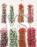 Venta al por mayor de fábrica: Flores artificiales de orquídea violeta para colgar en la pared, hortensias grandes de seda, guirnaldas de flores para decoración de balcones y bodas.