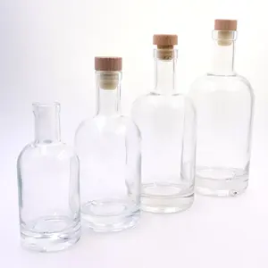 Botella de cristal transparente con tapa de corcho sellada, 200ml, 375ml, 500ml, 750ml, 1000ml