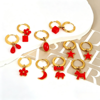 Pendientes de Aro con Forma de Corazón Rojo Personalizados, Pendientes de Acero Inoxidable con Baño de Oro de 18K, Pendientes de Esmalte Mini para Niños