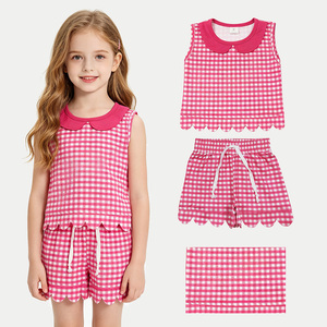 En Stock, Nueva Llegada, Conjuntos de Ropa a Cuadros para Bebés Niñas, Trajes de Verano con Volantes, Venta al por Mayor, Ropa de Fábrica para Bebés y Niños, Conjunto de Moda Boutique - Product Image 3