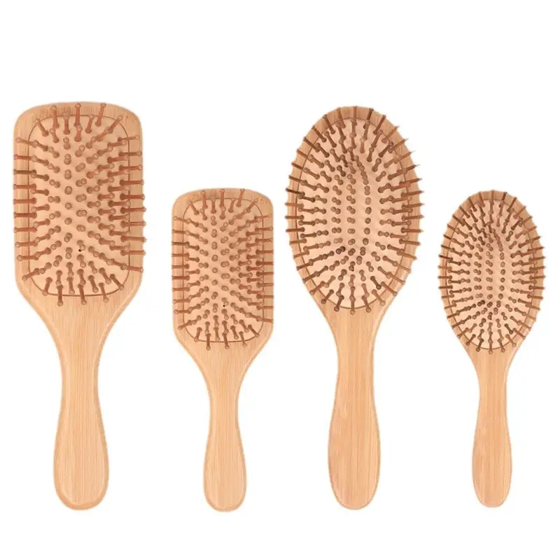 Schlussverkauf natürliche quadratische und ovale Bambus-Haarbürste Entwirren und massieren Kopfhaut Paddel-Haarbürste