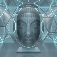 Grande sculpture faciale en acier inoxydable, sculpture de tête paramétrique en métal, installation artistique abstraite moderne pour l'extérieur