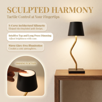Lampe de table LED décorative sans fil à piles avec variateur tactile, design incurvé en S, idéale pour hôtels, chambres et restaurants