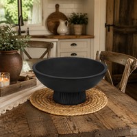 Bol sur piétement en bois noir mat moderne avec base cannelée, plateau décoratif rustique de style ferme pour la décoration intérieure Wabi-sabi