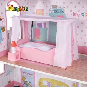 Factory stock girls pink <strong>wooden</strong> <strong>dollhouse</strong> with accessories W06A379