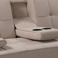 Canapé-lit convertible en lin beige, avec porte-gobelets et dossier réglable, idéal pour les petits appartements et les chambres d'hôtes, certifié BSCI