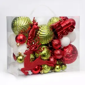 Set bola plastik Natal tren baru, pernak-pernik Liburan terbaik ornamen warna berbeda desain baru