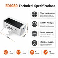 Impresora Térmica de Etiquetas de Envío ED1080 4x6, Impresora de Códigos de Barras Térmica Directa de 203DPI, para Gestión de Inventario de Pequeñas Empresas
