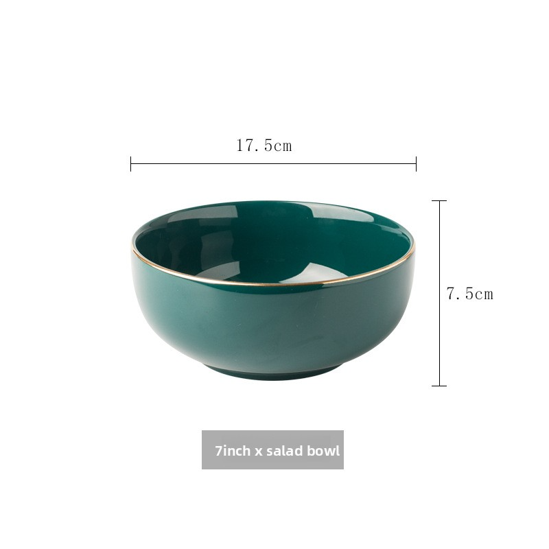 Tazón de fideos verde pavo real de 7 pulgadas