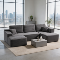 Modulares Ecksofa in U-Form mit Drei Sitzen, Chaiselongue und Ottoman, Flexibles Layout für Familien-Wohnzimmer