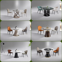 Ensemble table et chaises de salle à manger en marbre de luxe léger, structure en acier au carbone, usage domestique, appartement compact, design moderne minimaliste, circulaire