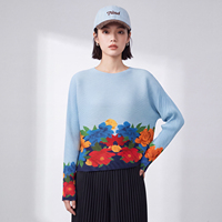 Chemisier plissé à imprimé floral pour femme, col rond, manches longues, plissé horizontal, style Miyake, chemise élégante pour les vacances