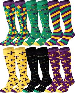 HLC Mardi Gras Slouchy Socken mit individuellen Streifen, Winter-Beinwärmer, Crew-Socken für Karnevalsparty-Kostümzubehör - Product Image 6