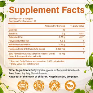 Olio di Semi di Zucca 2 in 1 con Saw Palmetto, 3000mg, in Capsule Softgel, Supporto per Crescita dei Capelli, Salute della Prostata e Urinaria, Etichetta Privata - Product Image 2