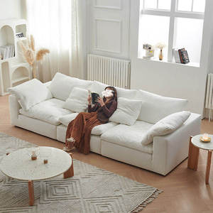 MOONTOP - Juego de Muebles Modulares Modernos Italianos para Sala de Estar, Sofá Seccional de Tela de Lino y Algodón Blanco Nube - Product Image 4