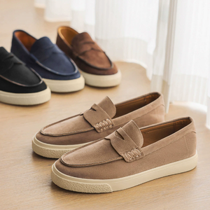 Mocassins en cuir PU pour hommes, semelles épaisses, talon moyen, bout large, style britannique décontracté, chaussures habillées pour le bureau et les mariages, grandes tailles EU 39 à 46 - Product Image 1