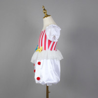Costume de clown pour enfants, rouge et blanc rayé, pour spectacle de scène, avec manches bouffantes et détails pompons rouges