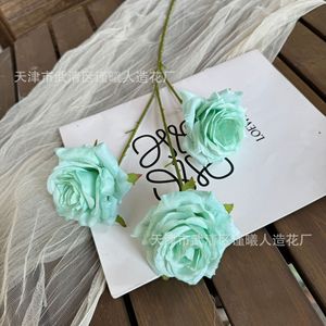 Rosas Artificiales Jinxi, Flores de Seda Azul Tiffany, Decoración para Bodas y Hogar, 3 Piezas - Product Image 1