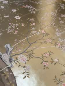 Murale murale personnalisée en feuille d'or - Peinture murale exquise de fleurs et d'oiseaux - Product Image 5