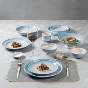 Yayu nouvelle annonce bleu rose coloré dîner assiette à soupe profonde ensemble pour usage commercial plats à steak assiettes en céramique