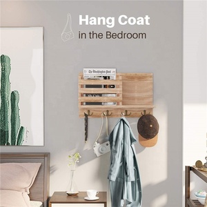 Porte-clé <span class=keywords><strong>mural</strong></span>, organisateur de clés, <span class=keywords><strong>support</strong></span> <span class=keywords><strong>mural</strong></span> avec 4 crochets Double, étagère flottante, porte-clé en bois décoratif rustique pour l'entrée - Product Image 5