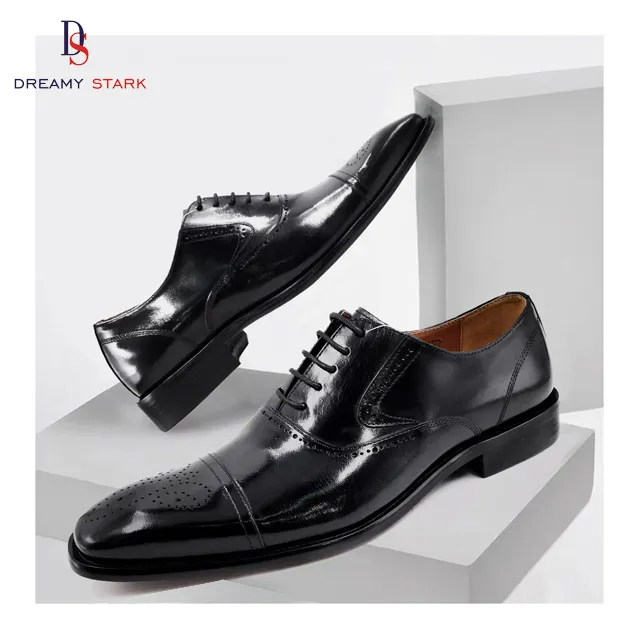 Sapatos masculinos de couro de vaca legítimo, sapatos elegantes, feitos à mão, estilo oxford, para festa de negócios
