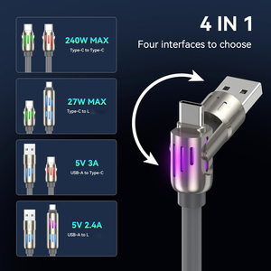 4 trong 1 dữ liệu bền 5A USB sạc cáp Loại C L cổng/Loại C vật liệu hợp kim kẽm truyền dữ liệu đa sạc điện thoại di động - Product Image 2