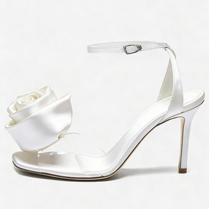 Sandales à talons hauts pour femme, grande taille 45, avec fleur sur le devant, style stiletto, à brides cheville, en soie, pour l'été, avec empeigne en PVC - Product Image 3