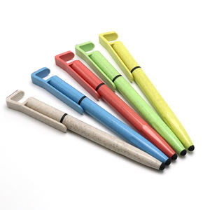 Stylo bille multifonctionnel 3-en-1 en paille de blé écologique avec support de téléphone et stylos bille pour écran tactile, personnalisable avec logo - Product Image 2