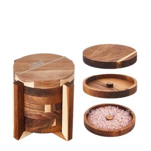 Wooden Round Salt Rim Tray For Cocktail <b>Bar</b> <b>Tools</b> Reusable Brown Rustic Style Home Office Use - Product Image 5