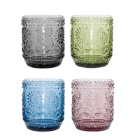 Hacaroa Lot de 6 verres à boire vintage de 12 oz de couleur violette, robustes, à motifs floraux en relief, pour whisky, bière, jus, vin