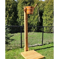 Kit de douche extérieure portable en bois de cèdre avec design moderne, cadre rectangulaire droit, garantie 1 an pour usage hôtelier