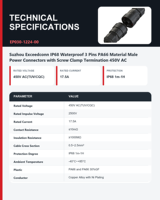 Connecteur 3 broches IP68 450V AC mâle à visser pour connexions d'alimentation d'éclairage