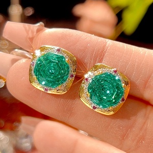Wholesale Eco-friendly Copper <b>Necklace</b> <b>Set</b> 18-14mm Emerald Green Cubic Zirconia Rose Cut Vintage Fashion Jewelry <b>Set</b> - Product Image 3