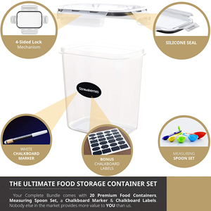 Eco-Friendly Airtight Food Storage Containers 24-Piece Set Square Design 0.8L-2.8L Sizes Plastic <b>Kitchen</b> <b>Pantry</b> Food - Product Image 3