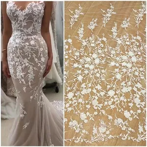 थोक नई लालित्य शानदार Sequined शादी की पोशाक फीता कपड़े आइवरी शादी की पोशाक दुल्हन फीता